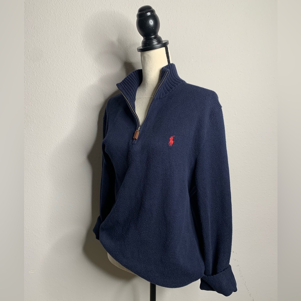 Ralph Lauren Navy Blue Preppy Oversized Quarter Zip Pullover Sweater - Picture 6 of 10